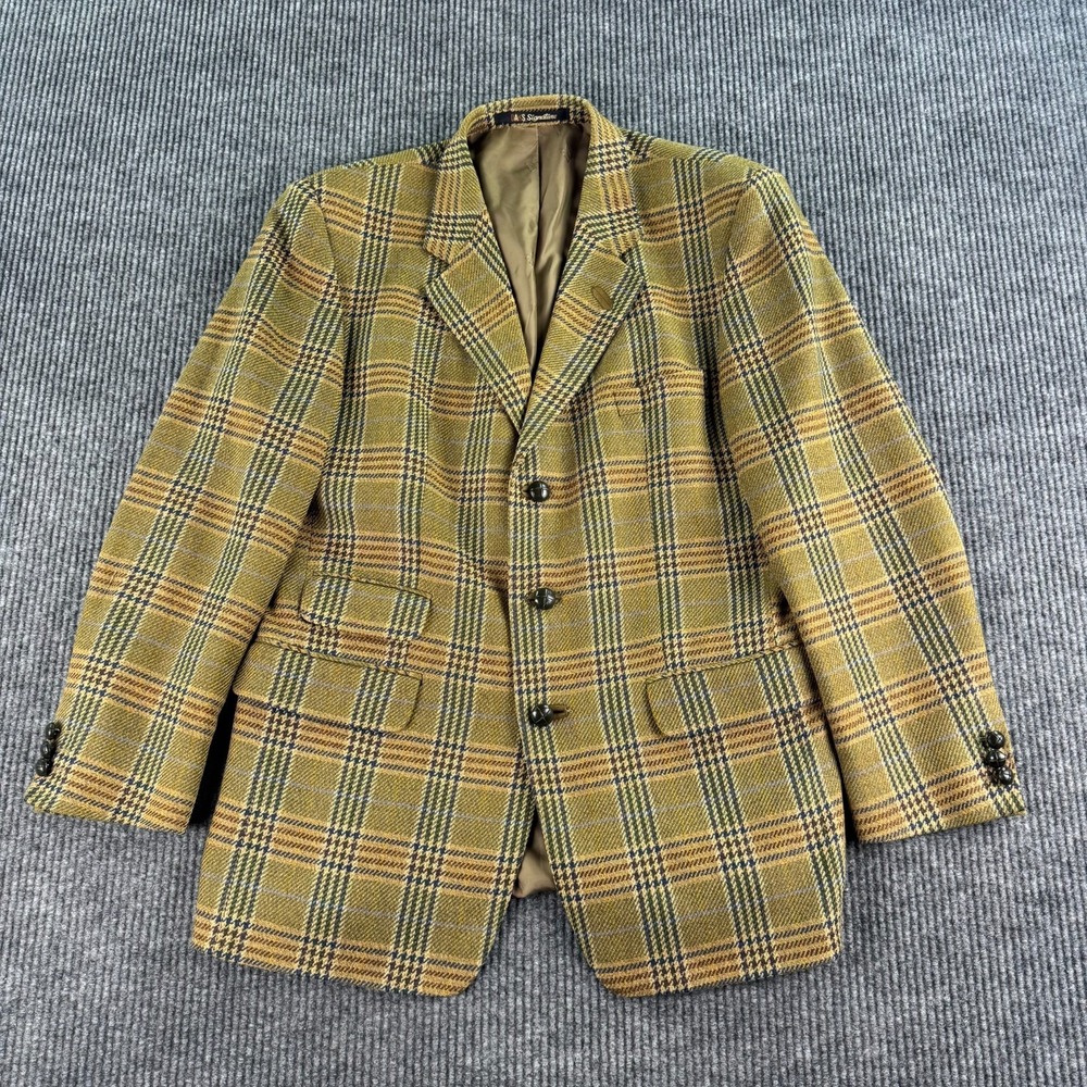 Vintage Daks Signature Sport Coat 44R Taupe Glen Plaid Wool Made In Britain